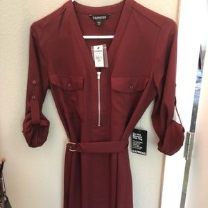Express belted shirt dress w/ convertible sleeve